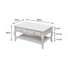 Masuta cafea 100x60x49 cm, picioare lemn pin alb, MDF, 2 sertare, raft depozitare