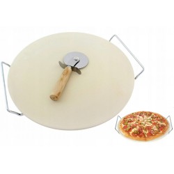 Set blat ceramic pentru copt pizza si cutit, diametru 33 cm, cu manere metalice