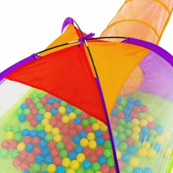Loc de joaca 3 in 1, cort cu tunel de legatura si cub pliabil, lungime 375 cm, 100 bile