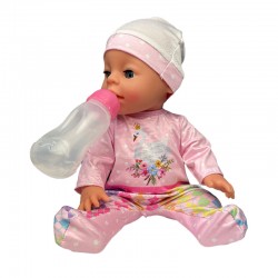 Papusa interactiva, bebelus care bea apa si face pipi, 6 accesorii, biberon, olita, 35 cm