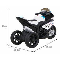 Motocicleta electrica BMW, sport, 12V/4,5Ah, roti plastic, lumina LED, scaun piele, muzica, greutate suportata 30 kg, alb