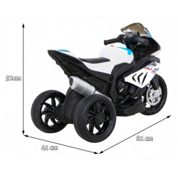 Motocicleta electrica BMW, sport, 12V/4,5Ah, roti plastic, lumina LED, scaun piele, muzica, greutate suportata 30 kg, alb