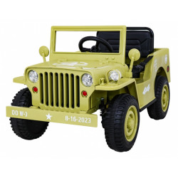Masinuta electrica Jeep militar retro off road, 4x35W, 12V/7Ah, telecomanda, roti EVA, bluetooth, lumini, 110x56x56 cm, galben