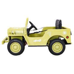 Masinuta electrica Jeep militar retro off road, 4x35W, 12V/7Ah, telecomanda, roti EVA, bluetooth, lumini, 110x56x56 cm, galben
