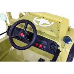 Masinuta electrica Jeep militar retro off road, 4x35W, 12V/7Ah, telecomanda, roti EVA, bluetooth, lumini, 110x56x56 cm, galben