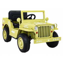 Masinuta electrica Jeep militar retro off road, 4x35W, 12V/7Ah, telecomanda, roti EVA, bluetooth, lumini, 110x56x56 cm, galben