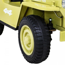 Masinuta electrica Jeep militar retro off road, 4x35W, 12V/7Ah, telecomanda, roti EVA, bluetooth, lumini, 110x56x56 cm, galben