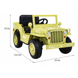 Masinuta electrica Jeep militar retro off road, 4x35W, 12V/7Ah, telecomanda, roti EVA, bluetooth, lumini, 110x56x56 cm, galben