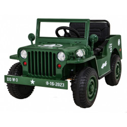 Masinuta electrica Jeep militar retro off road, 4x35W, 12V/7Ah, telecomanda, roti EVA, bluetooth, lumini, 110x56x56 cm, verde