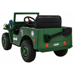 Masinuta electrica Jeep militar retro off road, 4x35W, 12V/7Ah, telecomanda, roti EVA, bluetooth, lumini, 110x56x56 cm, verde