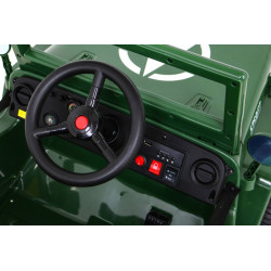 Masinuta electrica Jeep militar retro off road, 4x35W, 12V/7Ah, telecomanda, roti EVA, bluetooth, lumini, 110x56x56 cm, verde