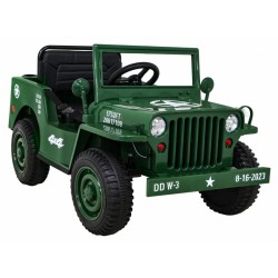 Masinuta electrica Jeep militar retro off road, 4x35W, 12V/7Ah, telecomanda, roti EVA, bluetooth, lumini, 110x56x56 cm, verde