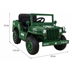 Masinuta electrica Jeep militar retro off road, 4x35W, 12V/7Ah, telecomanda, roti EVA, bluetooth, lumini, 110x56x56 cm, verde
