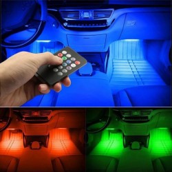 Lumini ambientale pentru interior auto, telecomanda, 4 benzi LED RGB cu senzor sunet