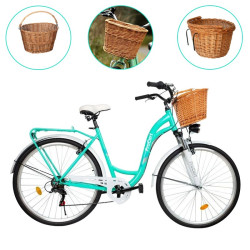 Bicicleta dama, 28 inch, Shimano 7 viteze, cadru otel, V-Brake, cos si portbagaj, turcoaz