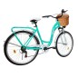 Bicicleta dama, 28 inch, Shimano 7 viteze, cadru otel, V-Brake, cos si portbagaj, turcoaz