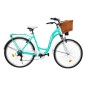 Bicicleta dama, 28 inch, Shimano 7 viteze, cadru otel, V-Brake, cos si portbagaj, turcoaz