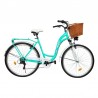 Bicicleta dama, 28 inch, Shimano 7 viteze, cadru otel, V-Brake, cos si portbagaj, turcoaz