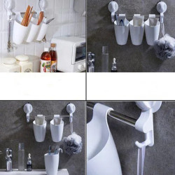 Suport organizator cu 3 pahare, bara aluminiu prindere ventuze, sustine 5 kg