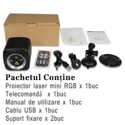 Proiector laser RGB de interior, senzor sunet, 5 moduri, USB, telecomanda