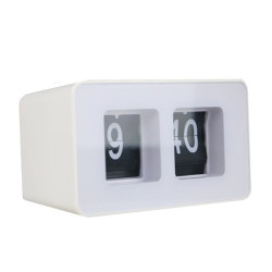Ceas de birou auto flip, analogic, cifre arabe, alimentare baterii, alb