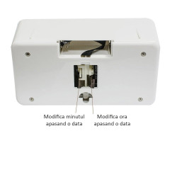 Ceas de birou auto flip, analogic, cifre arabe, alimentare baterii, alb