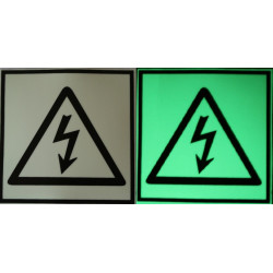 Semn de avertizare Pericol Electrocutare fosforescent, 10x10 cm