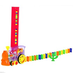 Tren cu domino, 100 piese colorate, distribuite automat de locomotiva, alimentare baterii