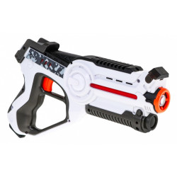 Set 2 pistoale cu laser, LED si semnale sonore, 4 tipuri de munitie, raza actiune 60 m, cu baterii