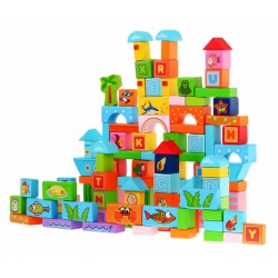 Set 100 blocuri constructii, animale marine si litere, diferite forme si culori