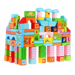 Set 100 blocuri constructii, animale marine si litere, diferite forme si culori