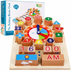Ceas pentru invatare, confectionat din lemn, jucarie educativa pentru copii