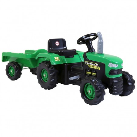 Tractor cu pedale si remorca, verde, 53x143x45 cm, Dolu