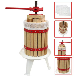 Teasc pentru struguri, 18 litri, presa din metal, cos lemn, filtru, 39 x 38.5 x 19 cm