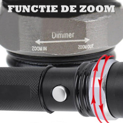Lanterna SMD cu zoom, acumulator, raza 200 metri, incarcator auto si priza