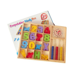 Joc educativ socotitoare din lemn, semne matematice, ceas, 34 piese multicolore