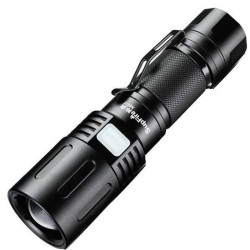 Lanterna LED, pana la 350 m, 2300 lm, acumulator, pana la 480 minute, functie powerbank, aluminiu, negru