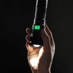 Lanterna LED, pana la 350 m, 2300 lm, acumulator, pana la 480 minute, functie powerbank, aluminiu, negru