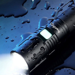 Lanterna LED, pana la 350 m, 2300 lm, acumulator, pana la 480 minute, functie powerbank, aluminiu, negru