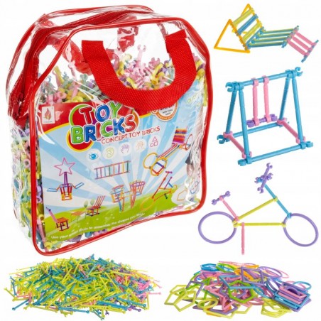 Set constructie 1000 piese, bete si forme, geanta depozitare, multicolor, RESIGILAT