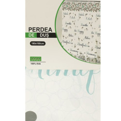 Perdea de dus, model text, multicolor, dimensiune 180 x 180 cm