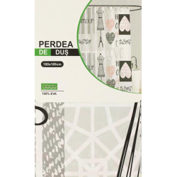 Perdea de dus cu desen, impermeabila, 180x180 cm, material PEVA