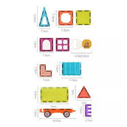 Set magnetic, constructie tren, jucarie DIY cu 71 piese, diverse forme geometrice, multicolor