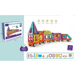 Set magnetic, constructie tren, jucarie DIY cu 71 piese, diverse forme geometrice, multicolor