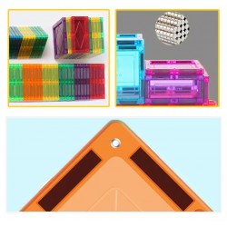 Set constructii magnetic cu 45 piese, multicolor, Magnetic Tiles, castel 3D