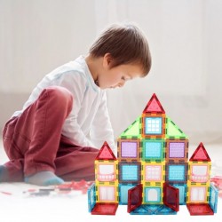 Set constructii magnetic cu 45 piese, multicolor, Magnetic Tiles, castel 3D