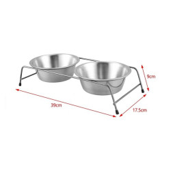 Set 2 boluri pentru animale, baza anti-alunecare, otel inoxidabil, 39 x 17.5 x 9 cm
