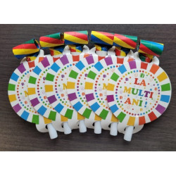 Set 6 suflatori pentru petrecere, imprimeu La Multi Ani, 13 cm