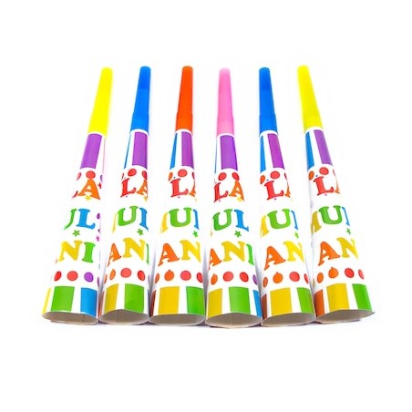 Set 6 suflatori pentru petreceri, La multi ani, multicolor, 20 cm