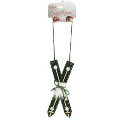 Decoratiune brad, model schiuri, dimensiune 9 x 28 cm, verde